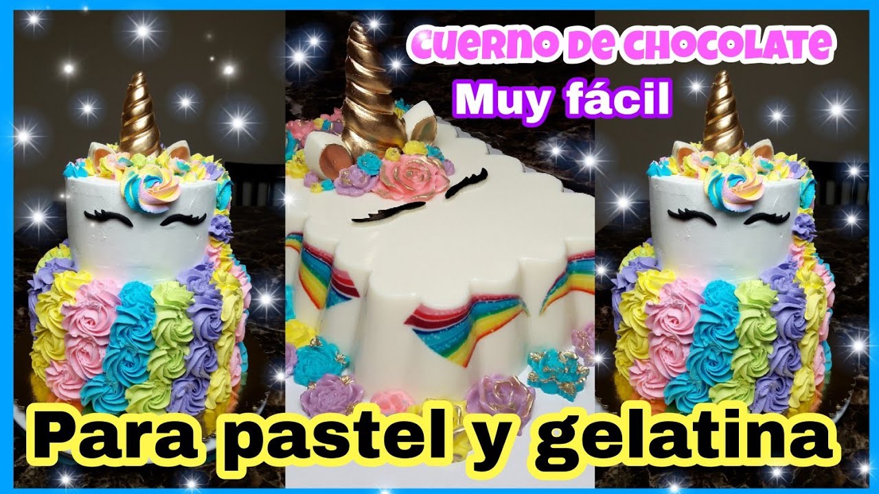 GELATINA UNICORNIO🦄 CUERNO UNICORNIO MUY FÁCIL Y RAPIDO PARA PASTEL Y GELATINA