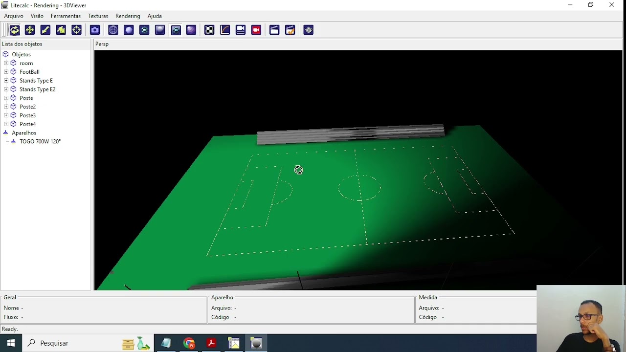 Iluminação Campo Futebol PT3 - Cálculo e simulação luminotécnica