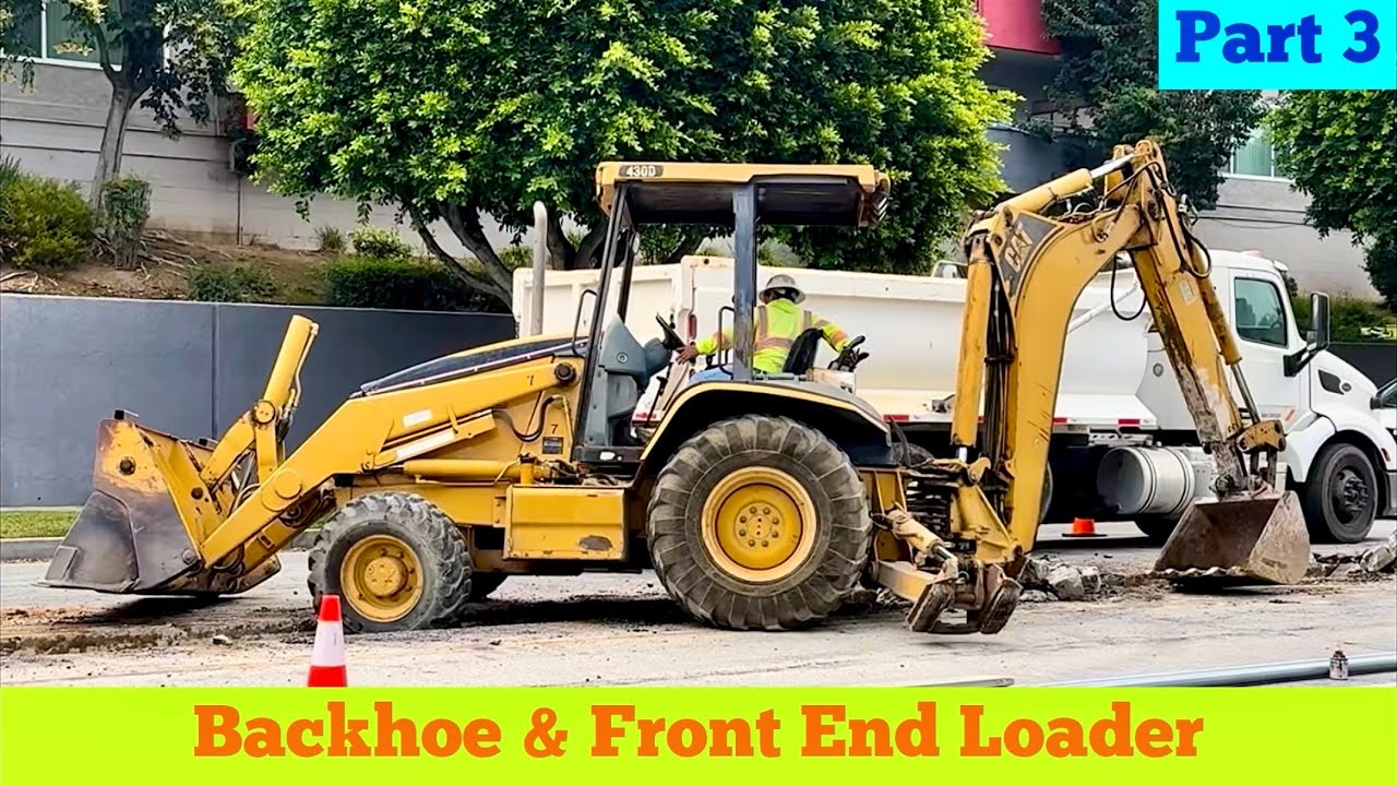 CAT® BACKHOE & FRONT END LOADER in Action (Part 3/12) ~ Water Main Replacement Project 