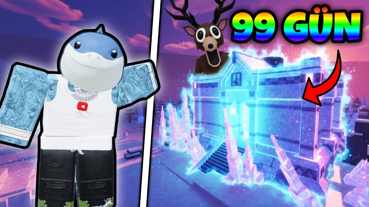 BUZ KALESİNDE 99 GECE KALDIM!! İNANILMAZ ZOR OLDU!! - Roblox Ormanda 99 Gece