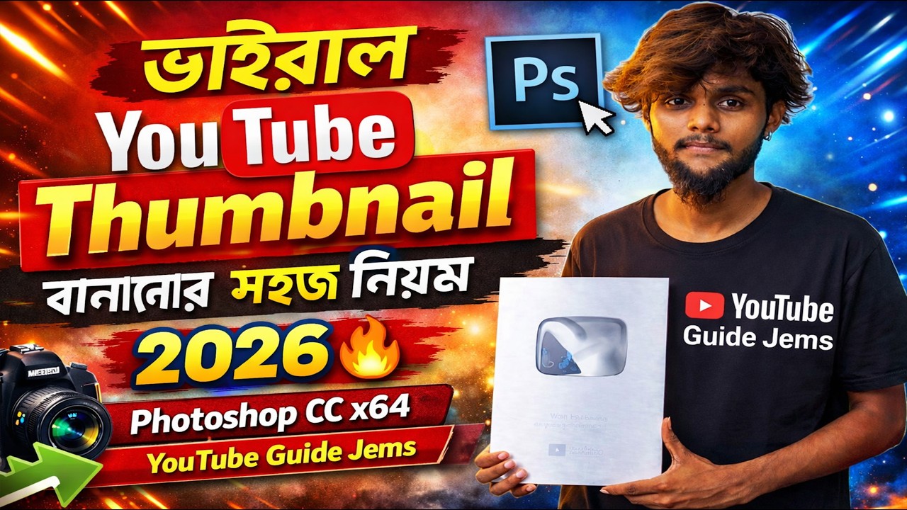 ১০০% সহজে YouTube Thumbnail বানানো শিখুন 2026 🔥 | Photoshop CC x64 | YouTube Guide Jems