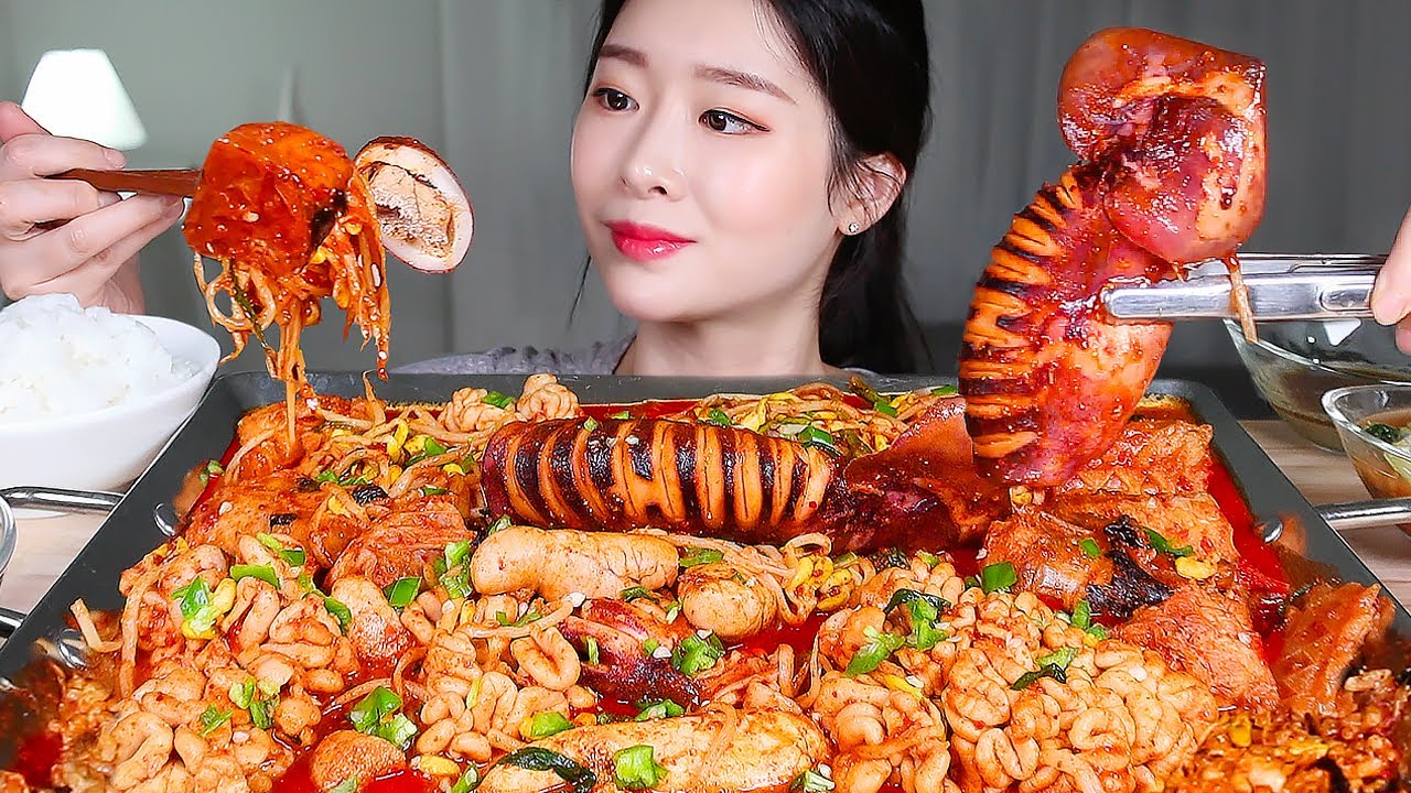 ASMR * Пряные тушеные морепродукты🔥 Корейские морепродукты отварить🔥 Рыба-монах (Агуджим) MUKBANG