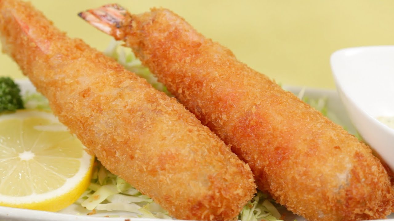 Jumbo Ebi Fry Recipe (Deep-Fried Breaded Prawns with Asparagus | Fried Shrimp) | Cooking with Dog
