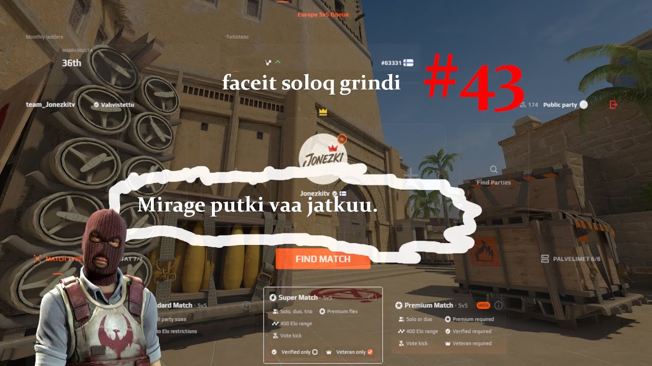CS2 Faceit soloq mirage putki vaa jatkuu. (EP43)