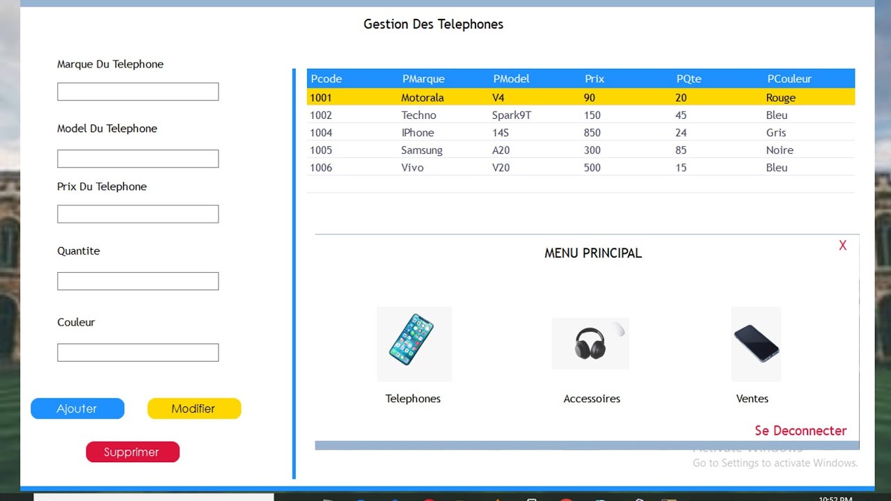 Application De Gestion De Magasin De Téléphone avec C# et SQL Server