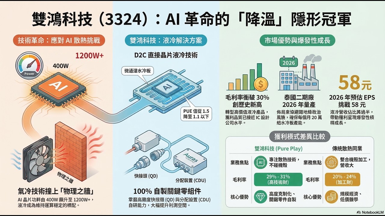 AI 液冷時代的領航者：雙鴻如何靠水冷板與 CDU 打造散熱帝國的獲利新高峰？