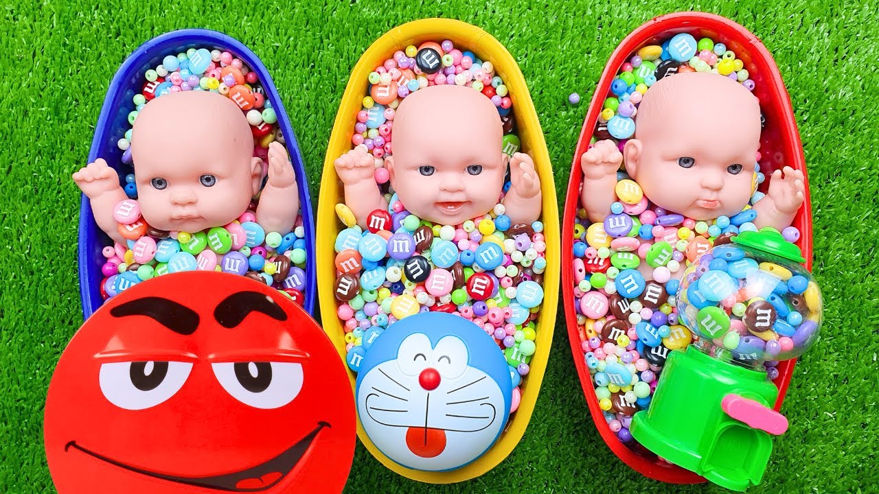 Full of 3 Rainbow BathTubs Candy with M&M's & Magic Slime Cutting Video