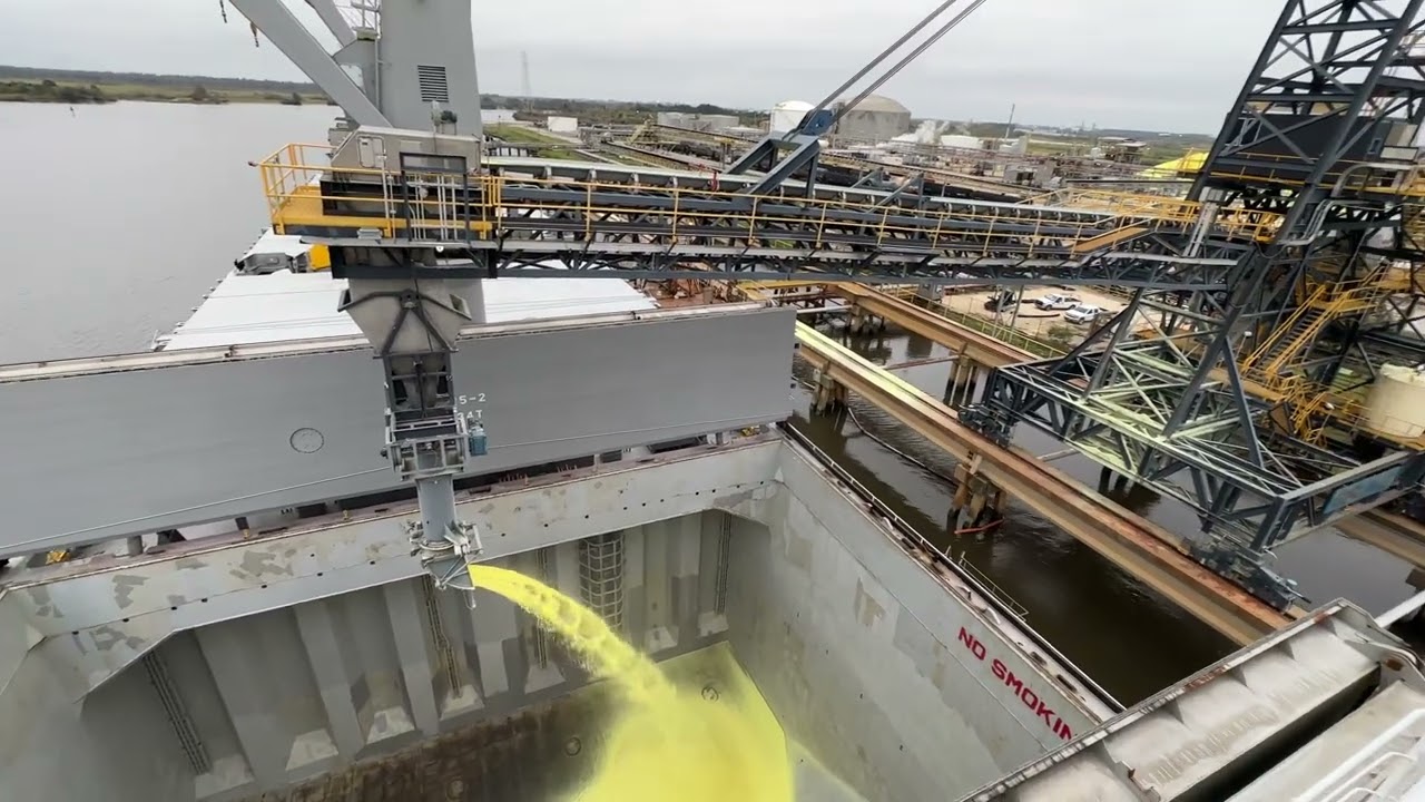 Bulk carrier Ship being loaded with sulfur in Beaumont Texas