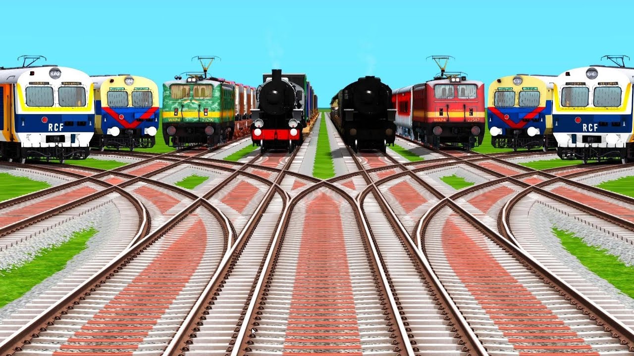 8 Realistic Trains Crossing By Diamond & Curved Railroad Tracks | Train Simulator Classic #railway 