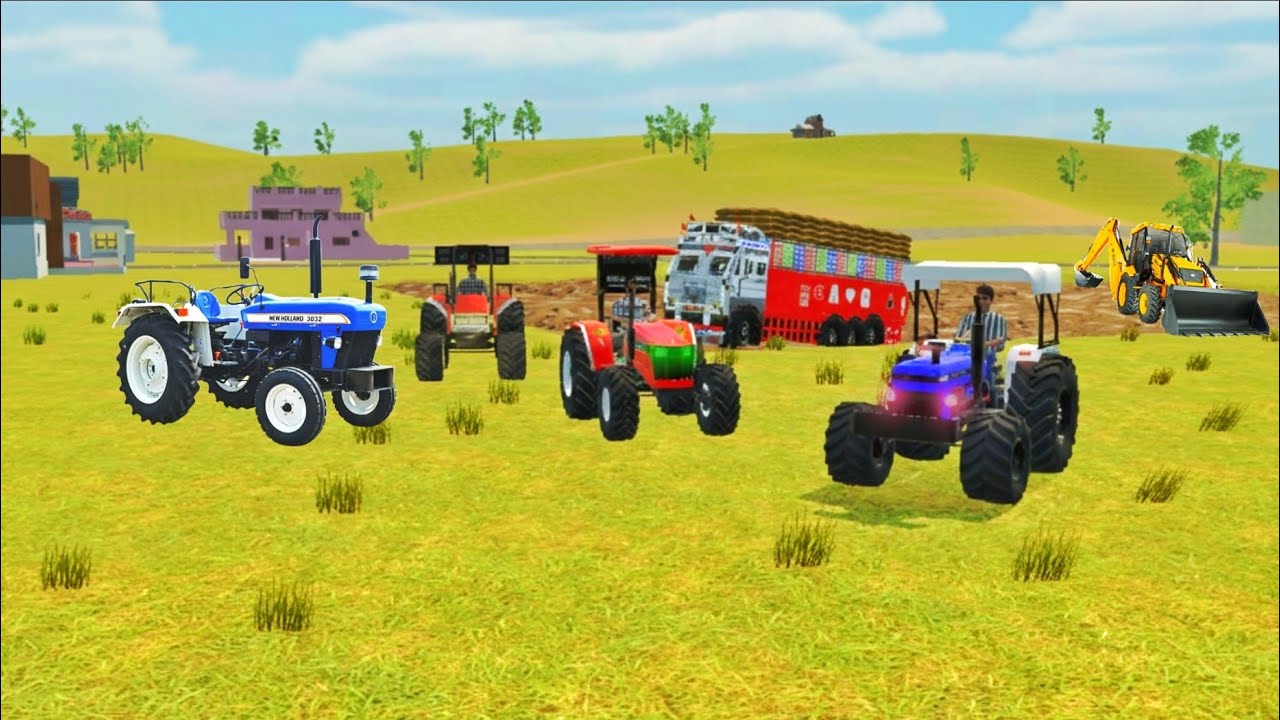 Indian truck stuck in mud tractors and jcb rescue the truck from mud #gaming video #tractor game🤯