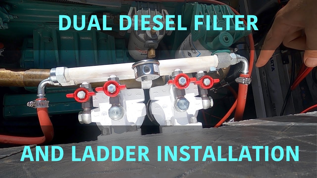Vetus dual diesel fuel filter and boarding ladder installation