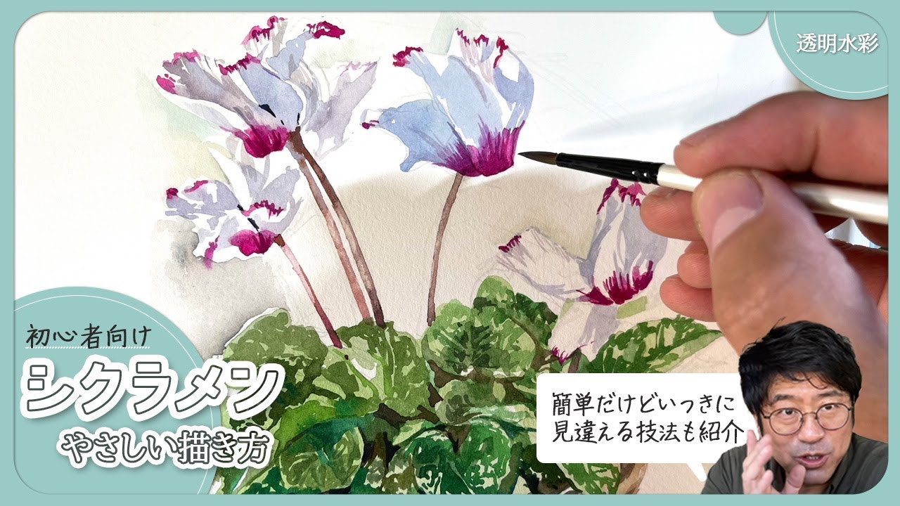 【透明水彩/シクラメン】白い花ってどうやって描くの?コツを解説!How do you draw white flowers? Explaining the tips!