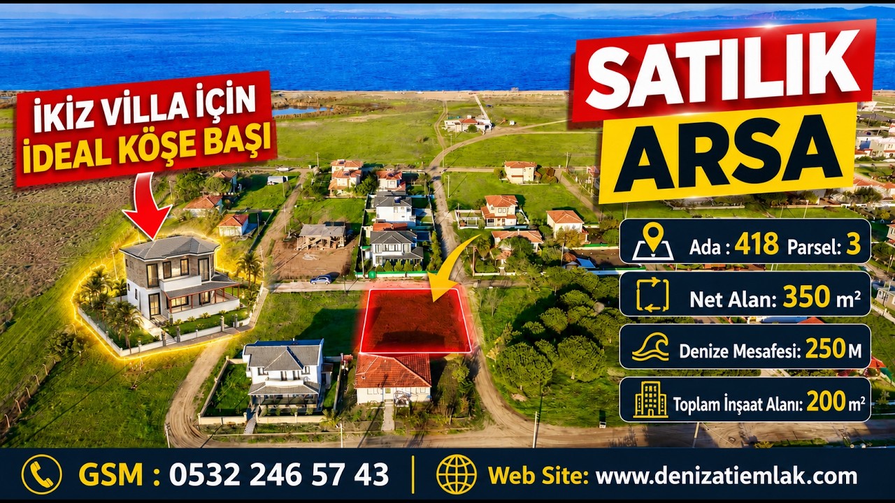 418 Ada  3 Parsel  Çanakkale Biga Çeşmealtı köyü (Denizatı Sitesi) Satılık 350m² Köşe Başı Arsamız