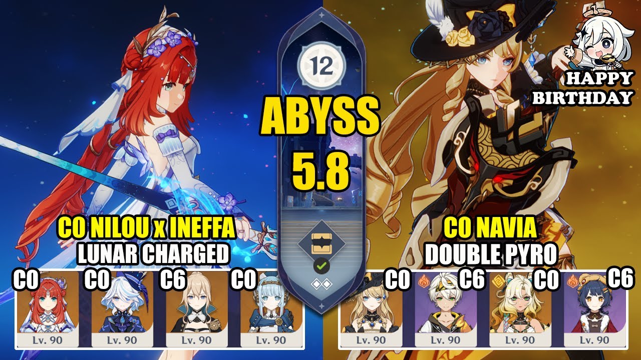 【Genshin Impact Бездна 5.8】C0 Нилу Инеффа Lunar Charged + C0 Навия Double Pyro｜原神 Spiral Abyss