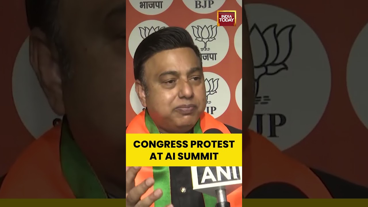 BJP Reacts to Youth Congress Protest at AI Summit in Delhi #aisummit #protest #tshirt #congress #bjp