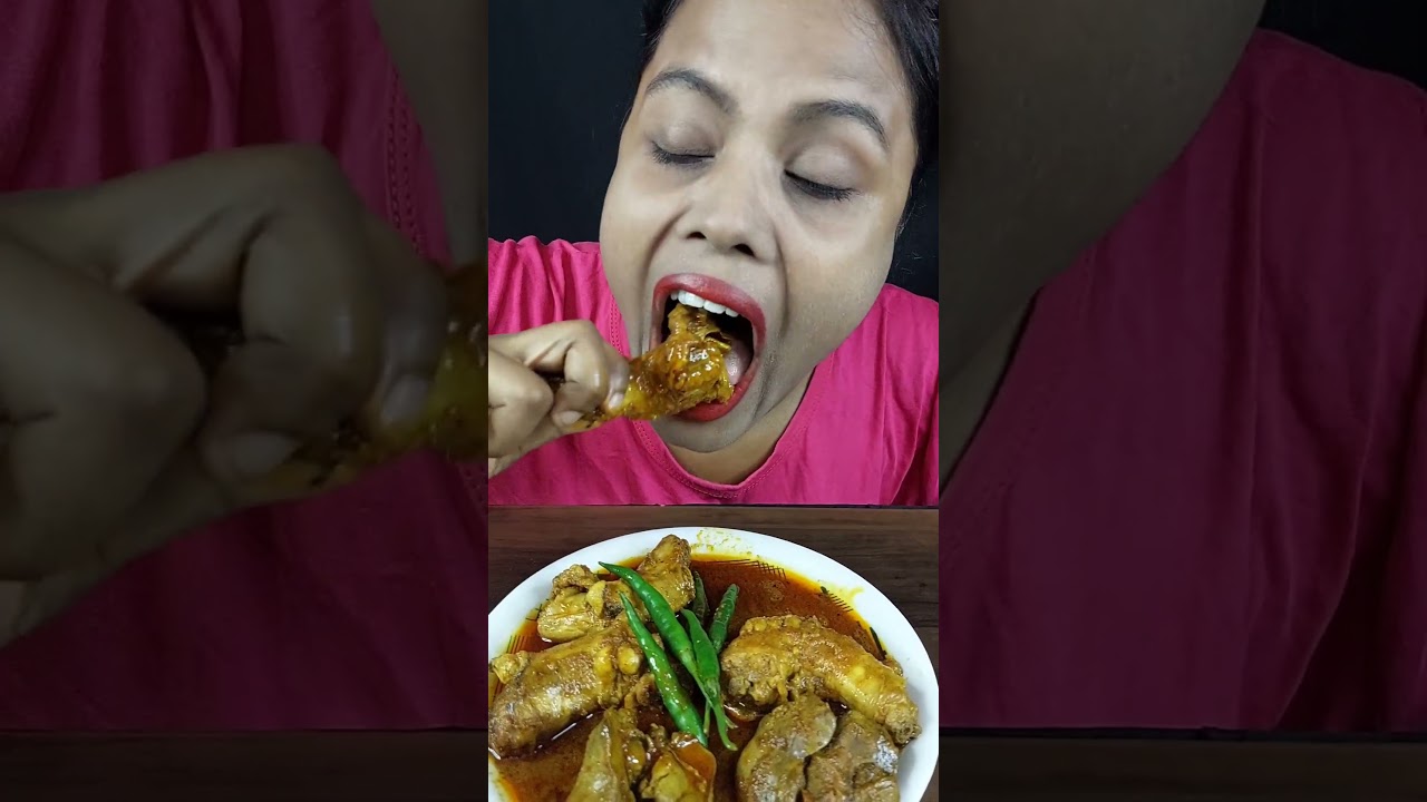 Hungry Girl Eating Chicken Curry