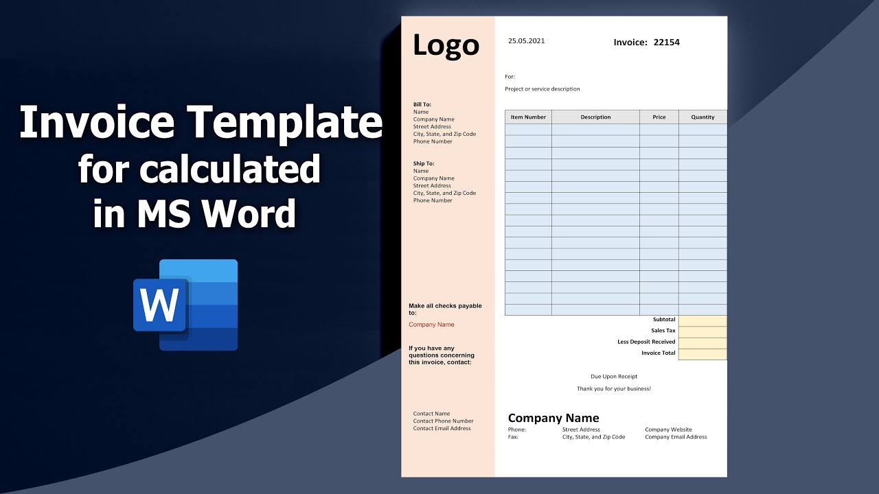 How to make Invoice format for calculates total using MS Word Office