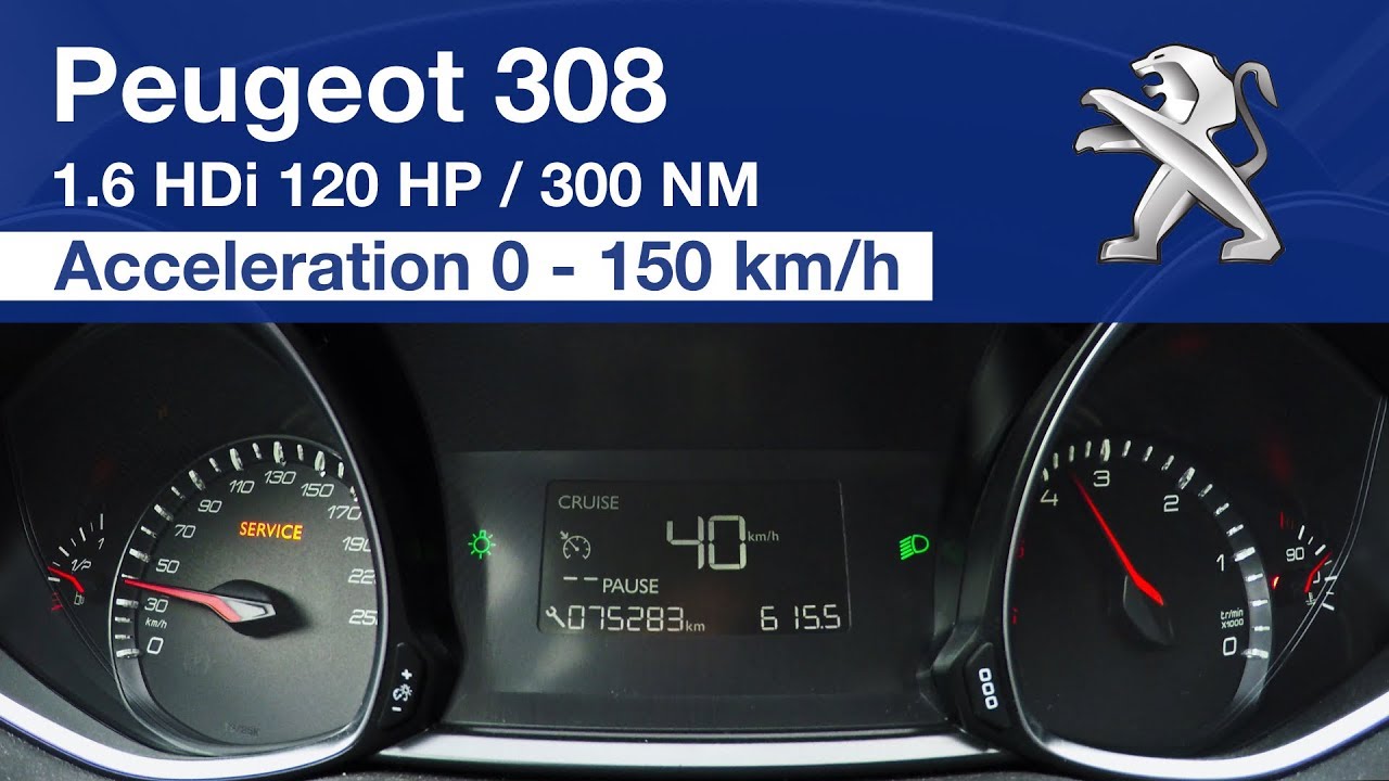 Peugeot 308 1.6 HDi 120 HP Ускорение 0 - 150 км/ч