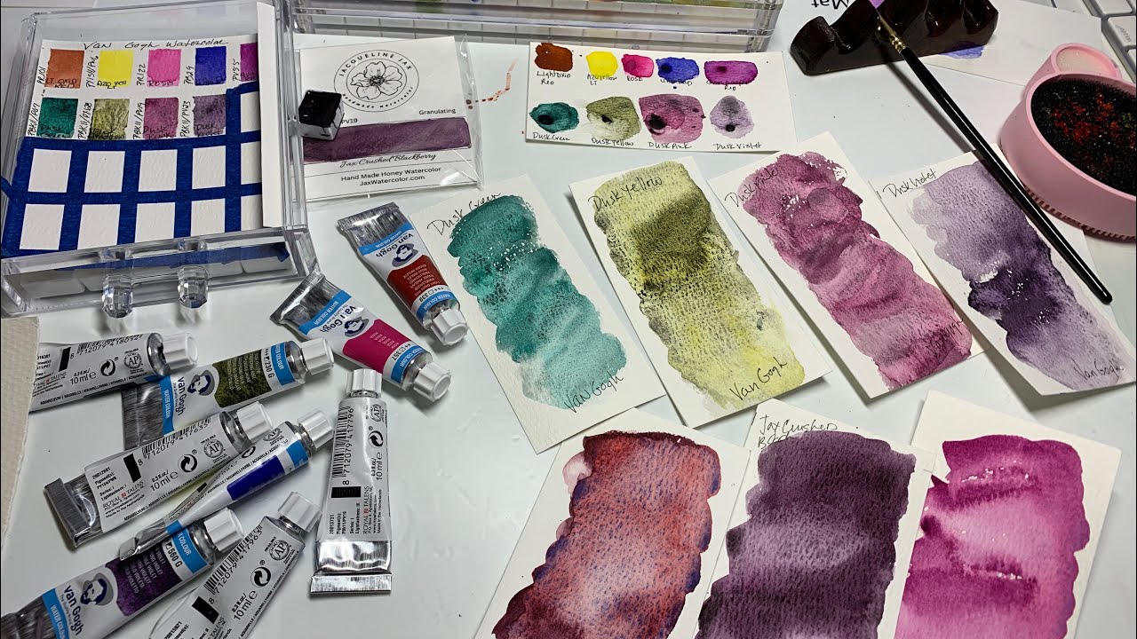 Swatching the Van Gogh Dusk Watercolor paints