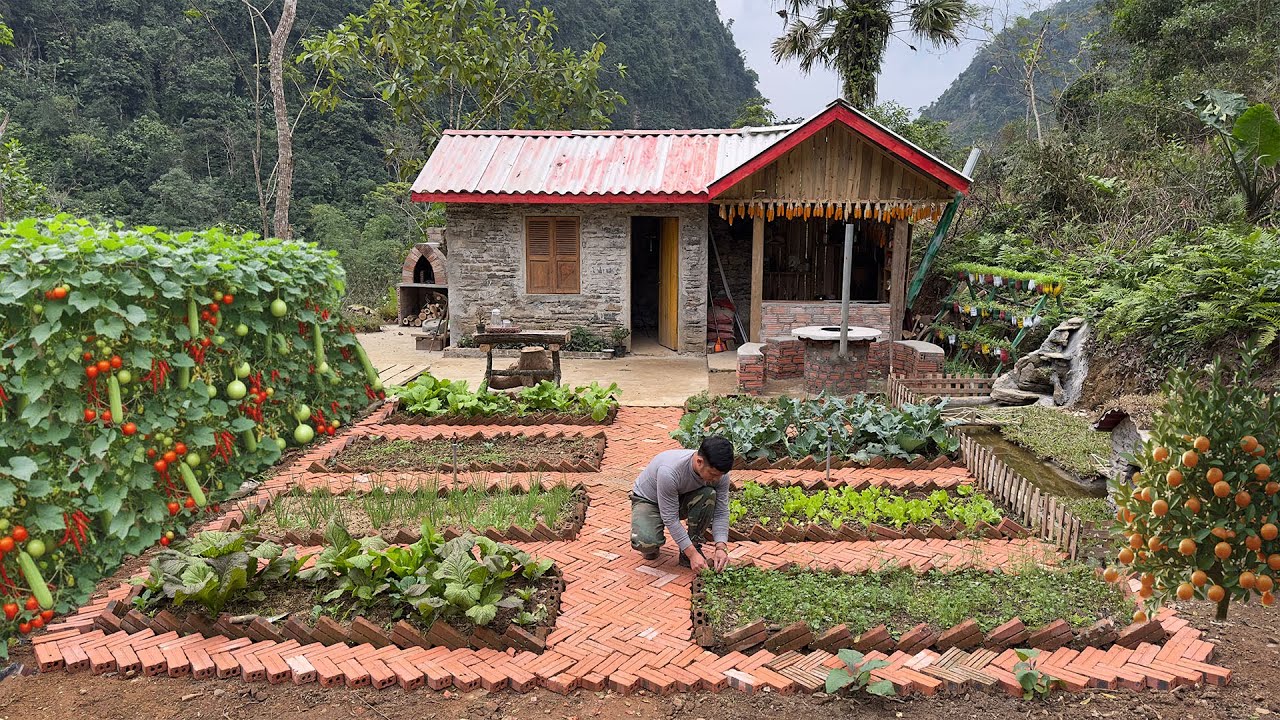 Stacking Hundreds of Bricks to Create a Beautiful Garden | Cooking in the Middle of the Farm