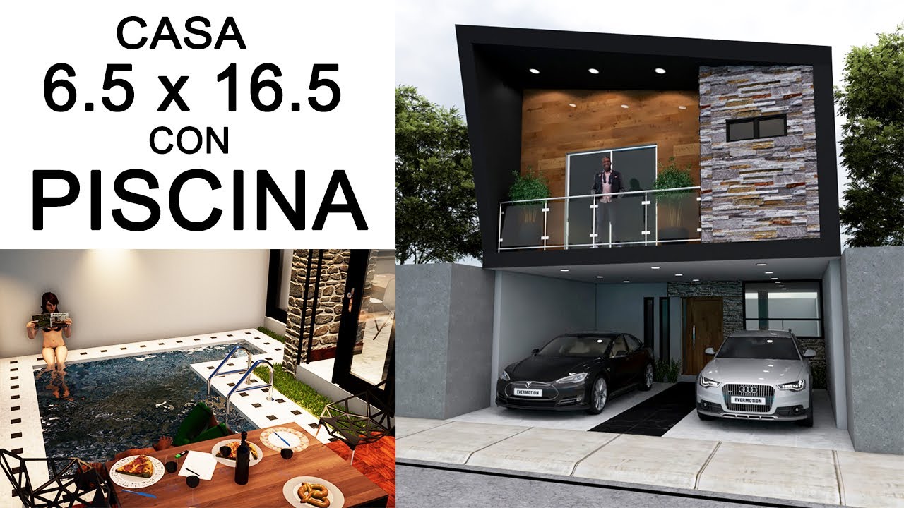 PLANO DE CASA PEQUEÑA DE 6.5 X 16.5 M / HOUSE PLAN 6.5 X 16.5 / 3 RECAMARAS