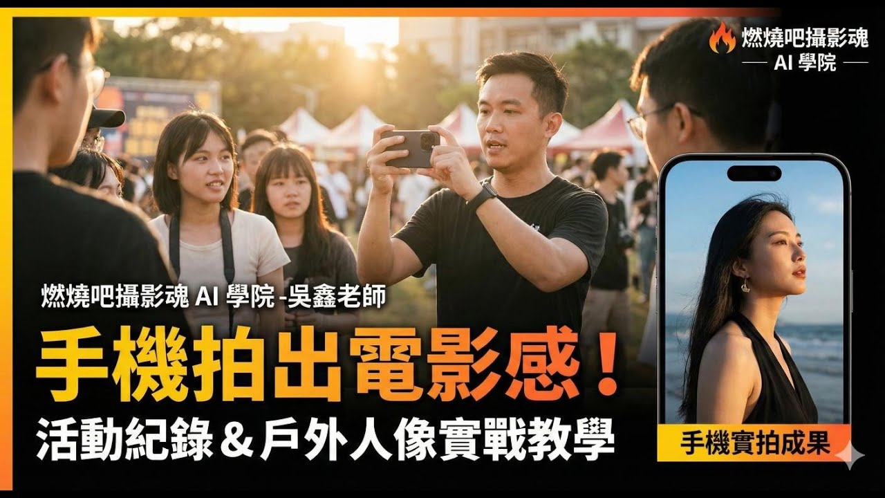 手機拍照攝影研習課程講師 手機活動記錄攝錄影課程-捕捉值得紀念的每一刻 手機人像攝影戶外拍攝課程紀錄 燃燒吧攝影魂AI學院 吳鑫老師教學頻道