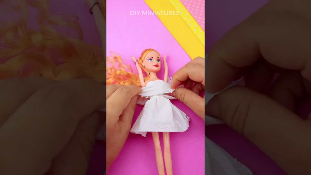 DIY Barbie White Dress with Red Bow in 10s | No Sew, No Glue