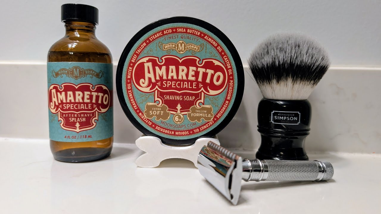 AN EDWIN JAGGER DE89 SHAVE WITH AMARETTO SOAP AND SPLASH FROM MOON SOAPS