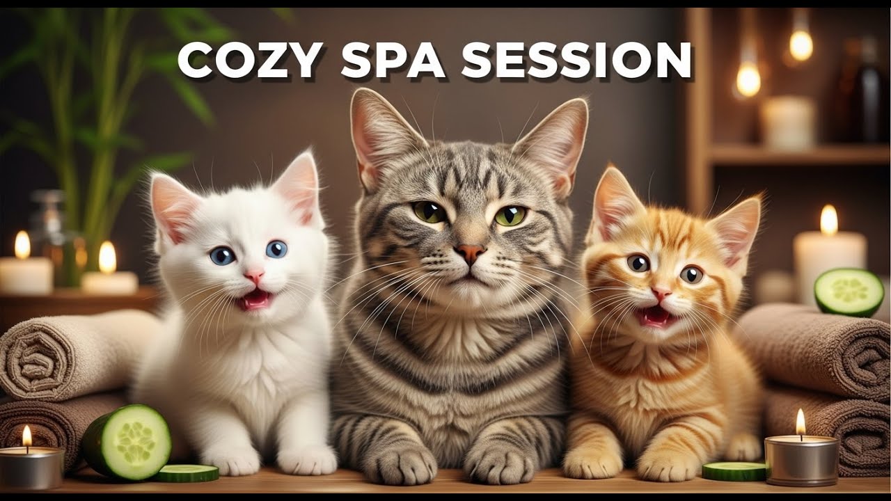 Naughty Kittens Join Mama Cat for a Cozy Spa Relax Session