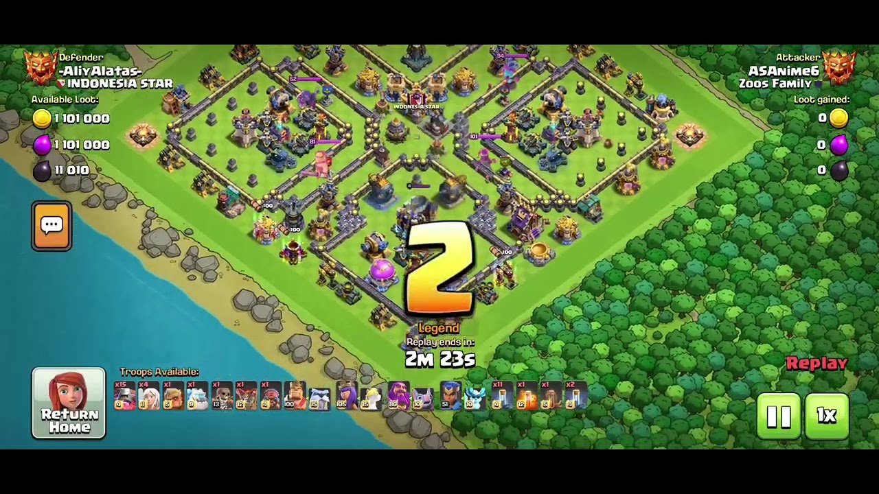 COC. TH18 legend modifier 3 stars attacks. Root riders and throwers.