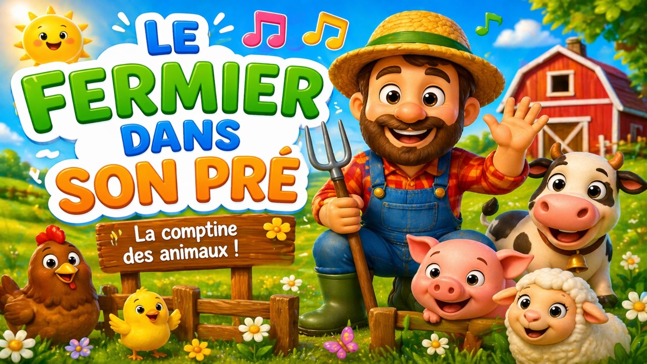 Le fermier dans son pré (paroles) - ⒹⒺⓋⒶ Comptine pour Enfant