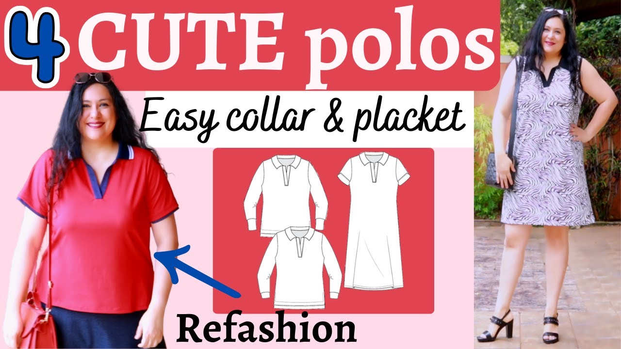 4 cute polos! tops & a dress. Frankie (Love Notions). Recycled collar idea.
