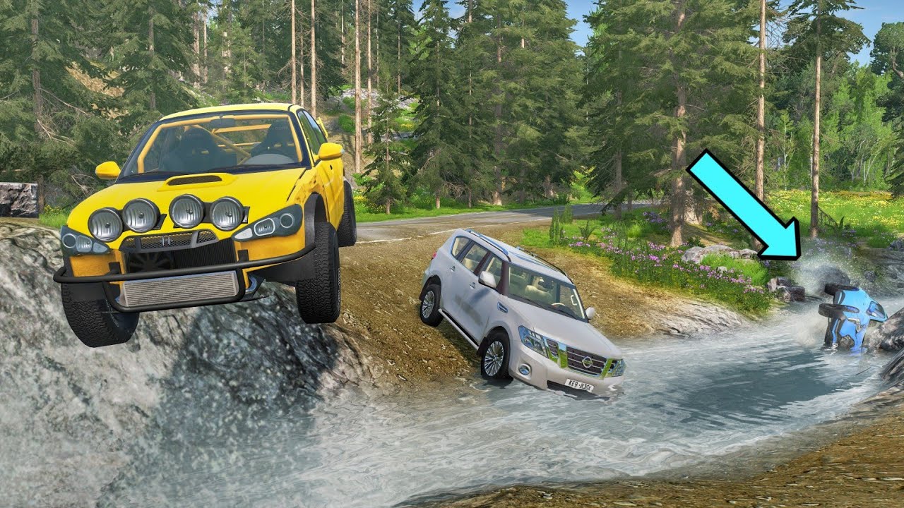BeamNG Drive - Cars vs Fast Flowing River | BeamNG Crashes