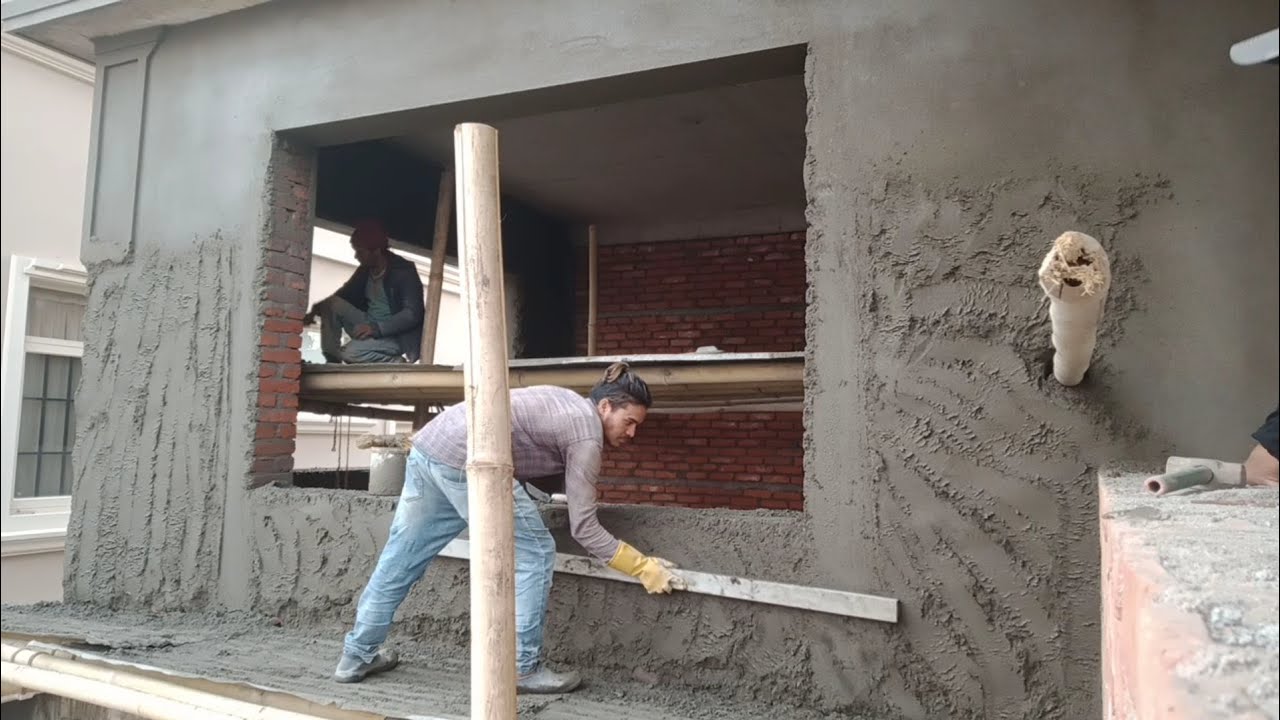 wall plaster plastering techniques cement Sand mix plaster design plaster  simple window plaster