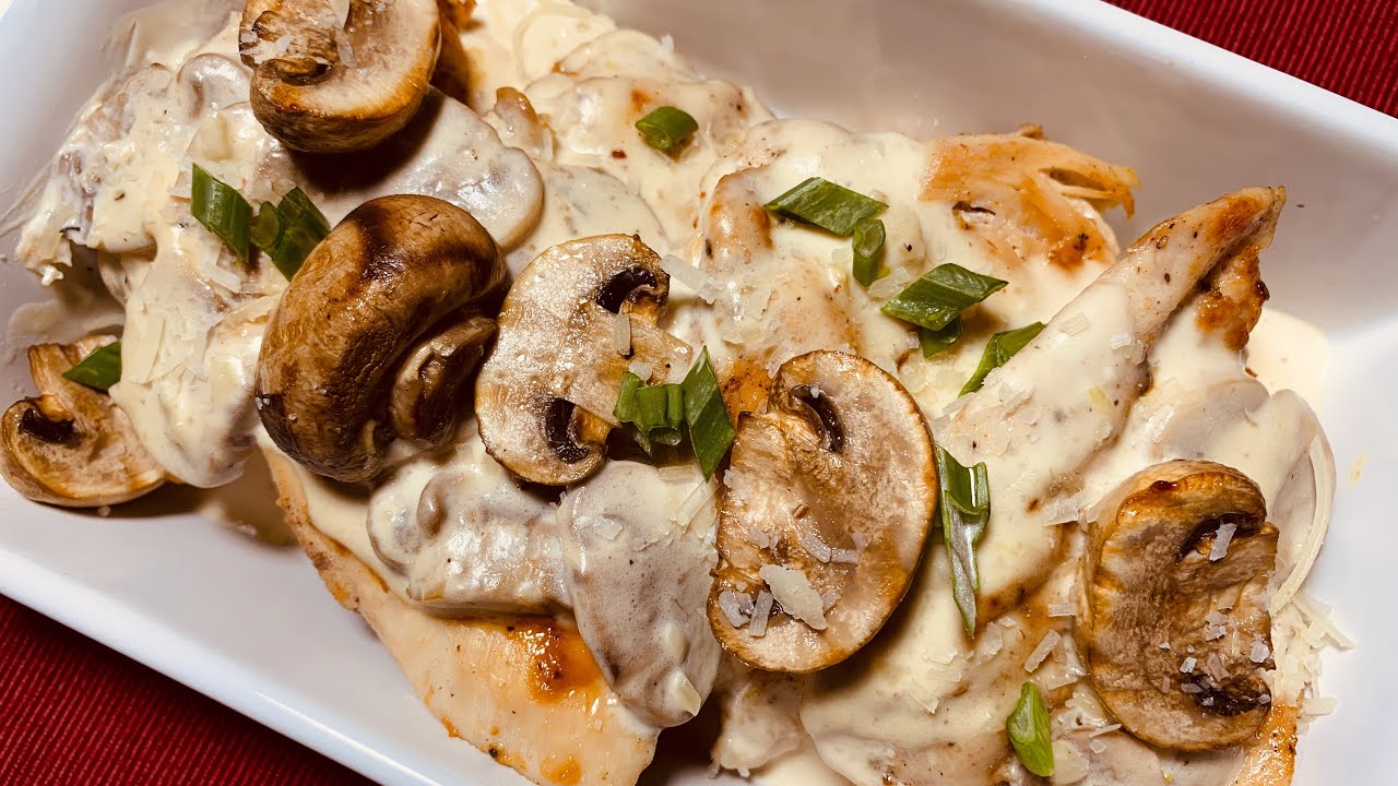 Grilled Chicken Fillet in Creamy Mushroom Sauce. A Keto Recipe