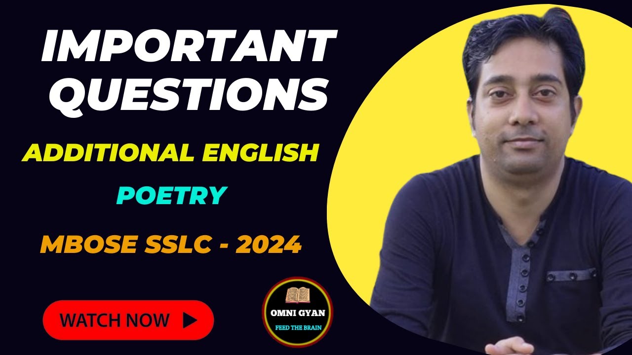 IMPORTANT QUESTIONS || Additional English (Poetry) || SSLC - 2024