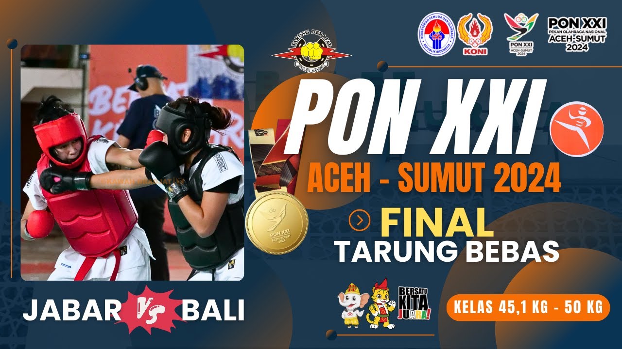 FINAL TARUNG BEBAS PUTRI KELAS 45,1 KG - 50 KG | JABAR VS BALI
