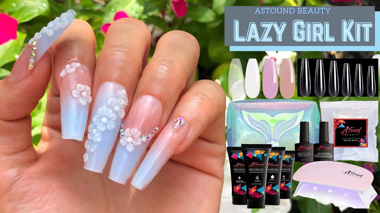 Lazy Girl PolyGel Nails | DIY 3D Flowers on Ombre and French Tip Nails with Astound Beauty Nail Kit