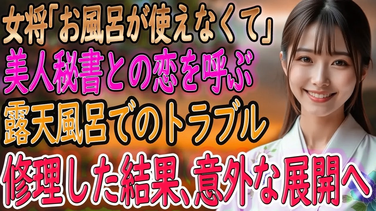 【馴れ初め 感動】秘湯の宿で日々の疲れを癒す会社員の俺。すると露天風呂のポンプが故障し、女将が困惑。「お風呂が使えなくて…」俺が修理すると美人秘書からお礼に誘われて…彼女と意外な展開へ【朗読】