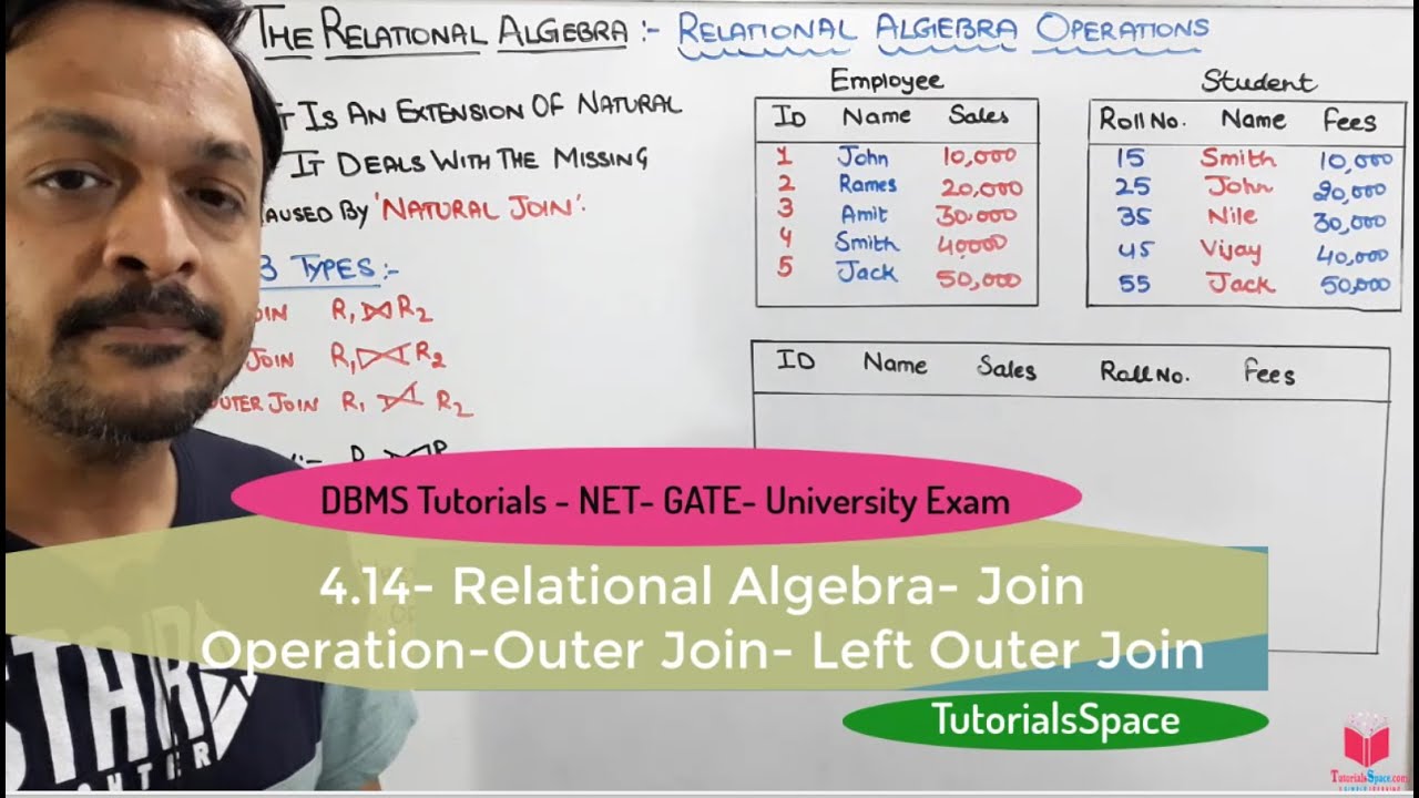 4.14- Left Outer Join Operation In Relational Algebra In DBMS | Relational Algebra  In DBMS
