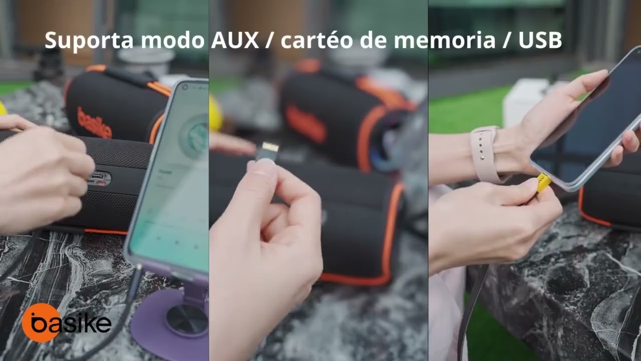 Basike Caixa de Som Bluetooth TWS 45W RGB IPX6 À Prova Dagua Grave Potente USB FM Bateria 6000mAh