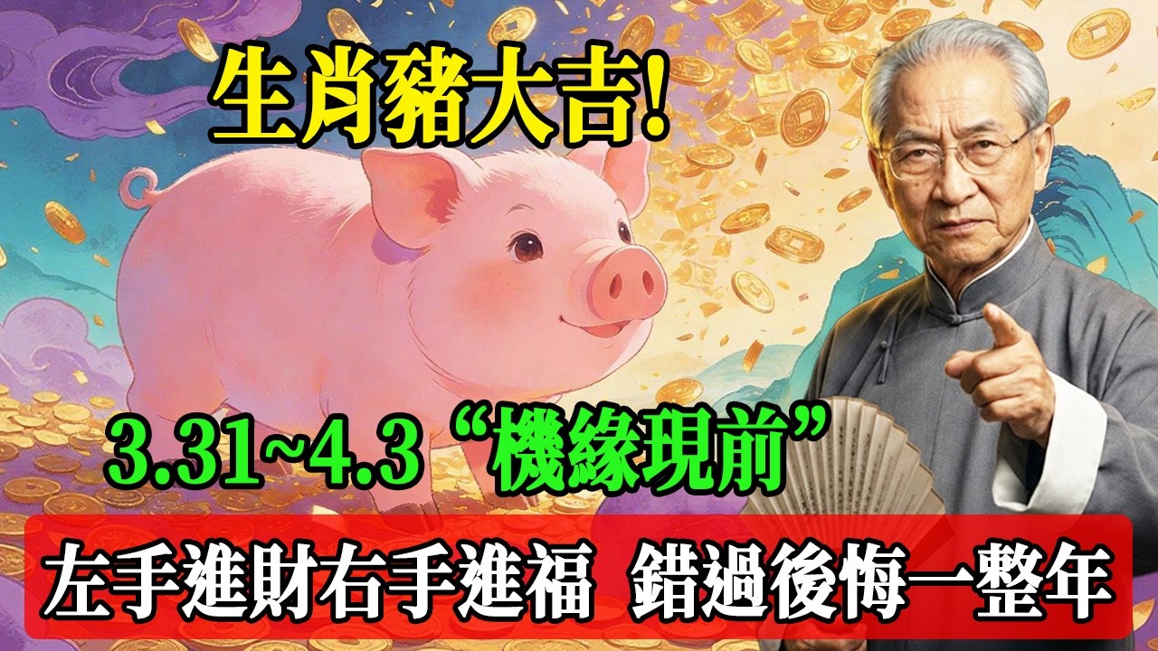 生肖豬大吉！3月31日~4月3日&ldquo;機緣現前&rdquo;，左手進財右手進福，錯過後悔一整年！#南懷瑾  #國學 #易經 #開運 #招財#風水 #2026運勢#屬相 #生肖運勢#生肖命理