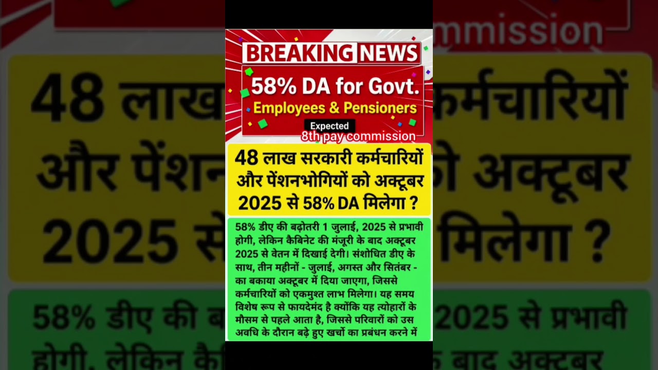 8th pay commission basic salary news update |58% DA for govt #8thpaycommission#salary#govtemployees