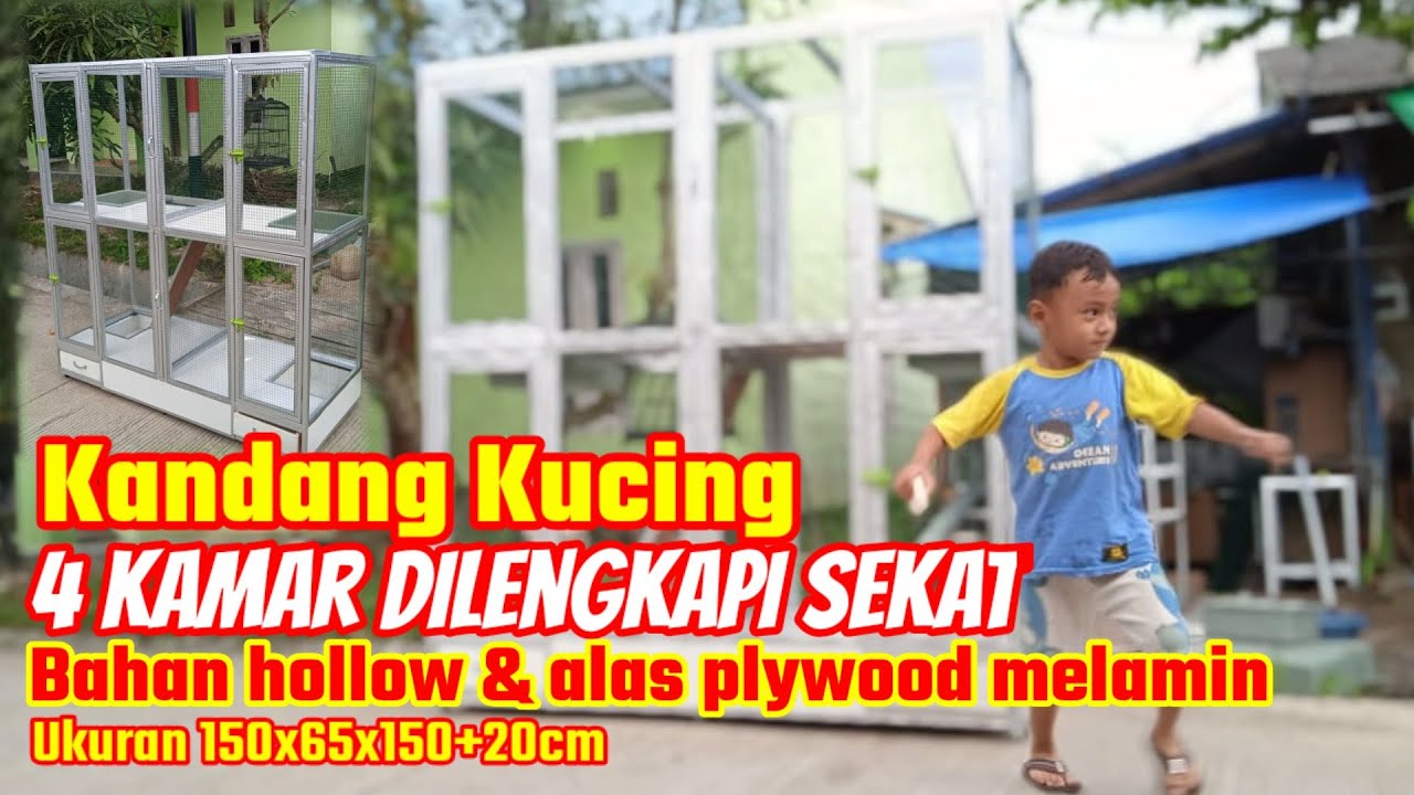 Kandang Kucing 4 Kamar Dilengkapi Sekat, Bahan Hollow Dan Alas Plywood Melamin