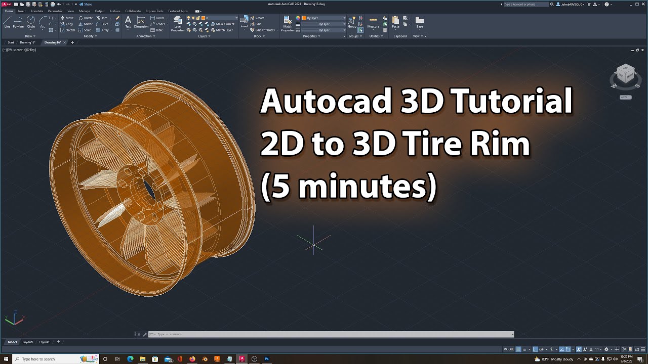 Autocad 2D to 3D Tire Rim in 5 minutes! (2023,22,21,20)