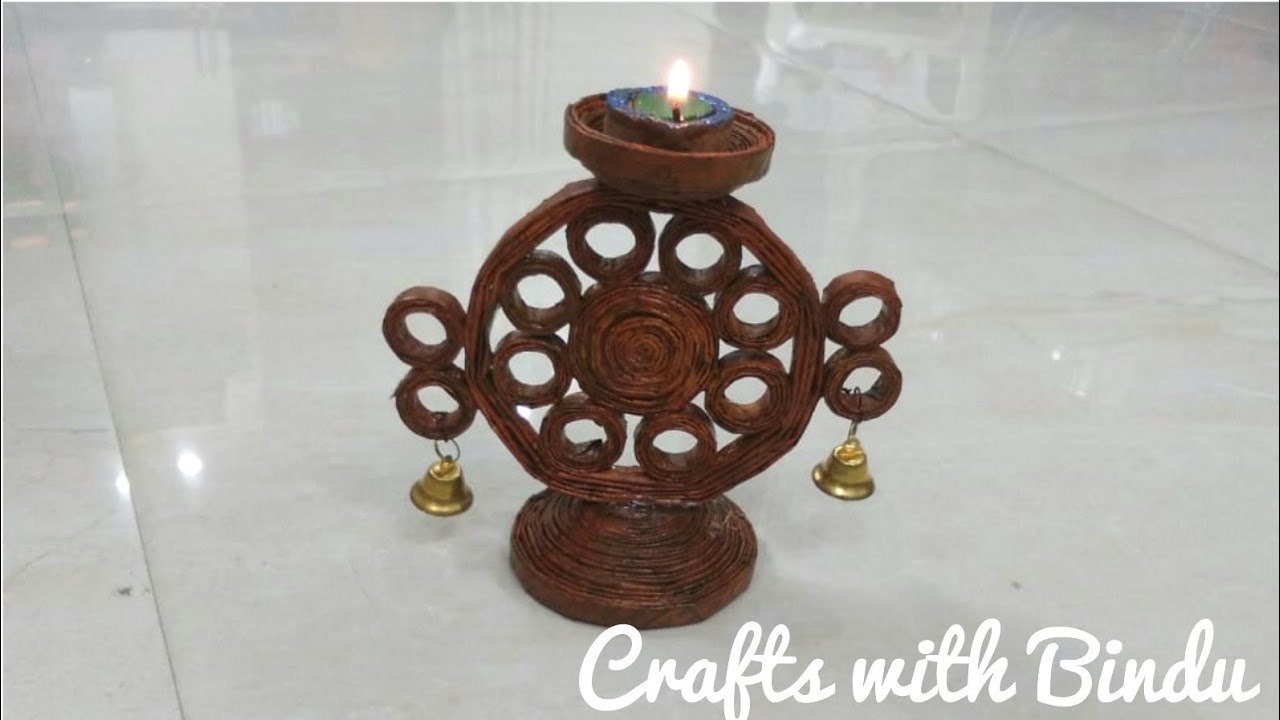 Diwali Craft/Diya stand with newspaper/DIY newspaper craft
