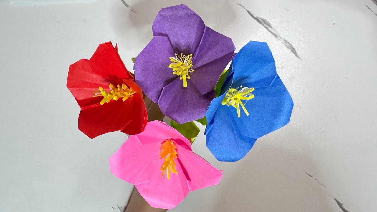 Gấp hoa dâm bụt cực dễ thương - ハイビスカスの折り方
