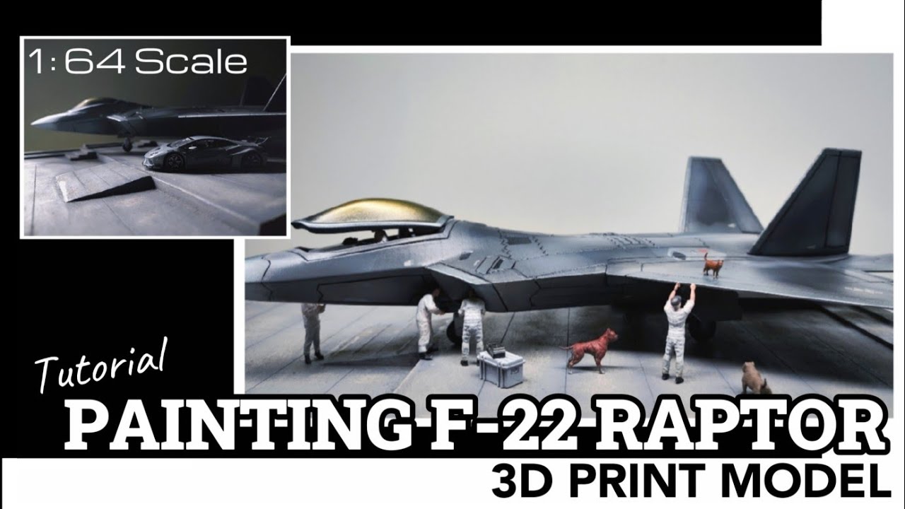 Painting 64 scale F-22 Raptor 3D print for diorama compliment