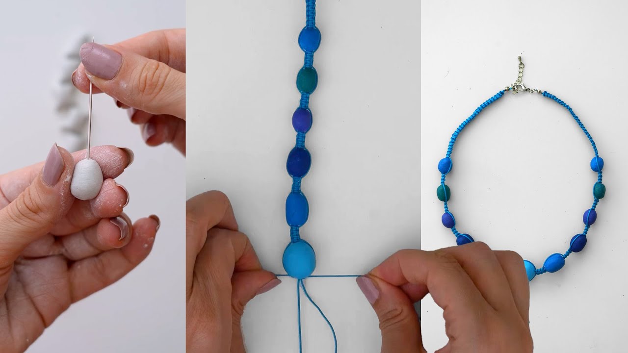 خمیر هوا خشک | درست کردن گردنبند با خمیر هوا خشک | آموزش  بافت دستبند | necklace with air dry clay