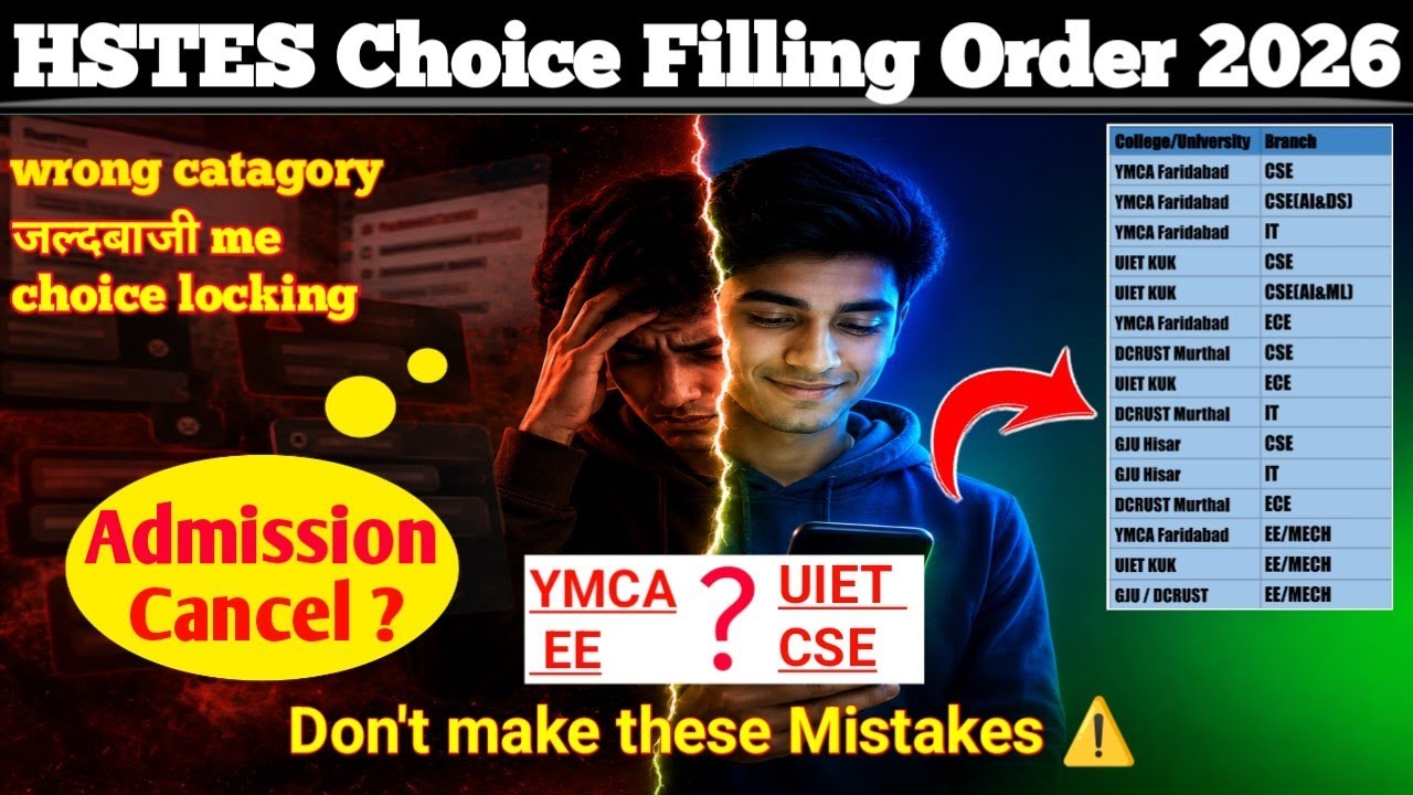 HSTES B.Tech Choice Filling 2026: Best Order🔥Don't Make This Mistake⚠️(YMCA, UIET, DCRUST, GJU)